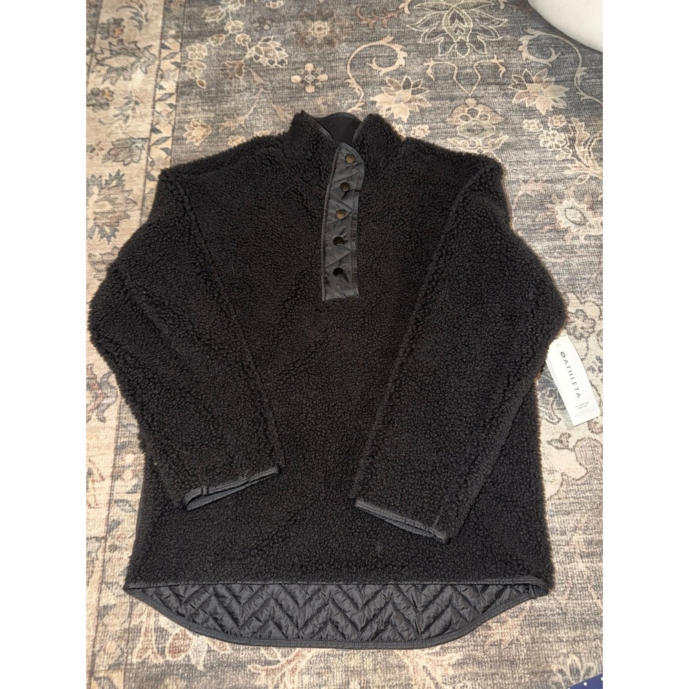 Athleta Cozy Sherpa Snap Sweatshirt Fleece Black